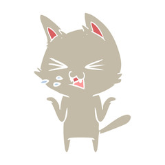flat color style cartoon cat hissing