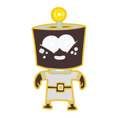 happy energized flat color style cartoon robot