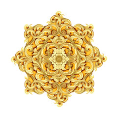 Pattern of flower carved on wood isolated on white