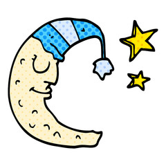 cartoon doodle moon with sleeping cap