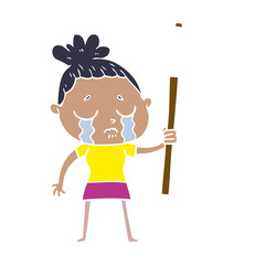 Fototapeta premium flat color style cartoon crying woman with protest sign