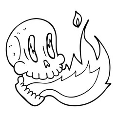 line drawing cartoon flaming skull