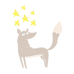 flat color illustration of a cartoon wolf with stars