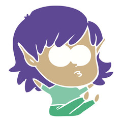flat color style cartoon elf girl staring