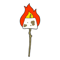 flat color illustration of a cartoon marshmallow on stick