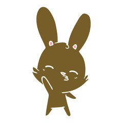 curious waving bunny flat color style cartoon