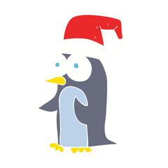 flat color illustration of a cartoon christmas penguin