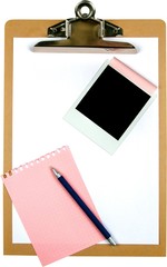 Clipboard with blank photograph and blank notes