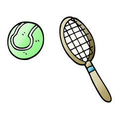 cartoon doodle tennis racket and ball