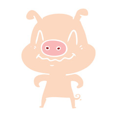 nervous flat color style cartoon pig