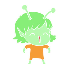 flat color style cartoon alien girl laughing