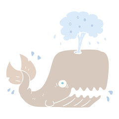flat color illustration of a cartoon whale spouting water