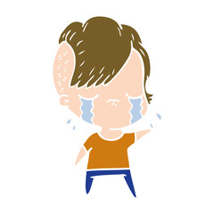 flat color style cartoon crying girl