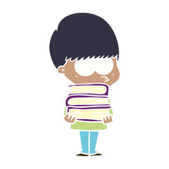 nervous flat color style cartoon boy carrying books