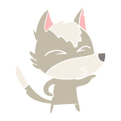 flat color style cartoon wolf pouting