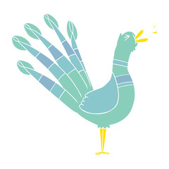 flat color style cartoon crowing peacock