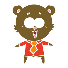laughing teddy  bear flat color style cartoon in shirt and tie