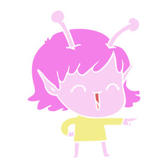 flat color style cartoon alien girl laughing