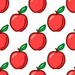 Apple seamless pattern. Autumn, summer vintage design icon. Vector fruit illustration. Green background. Hand drawn cute apples with cut sliced core for textile, manufacturing, fabrics and decor.