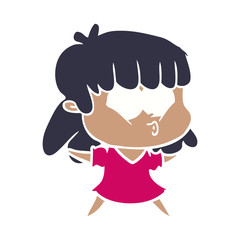 flat color style cartoon whistling girl