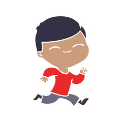 flat color style cartoon smiling boy running