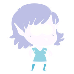 flat color style cartoon elf girl staring