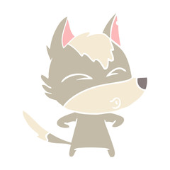 flat color style cartoon wolf whistling