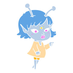 pretty flat color style cartoon alien girl