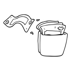 line drawing cartoon wallet full of money