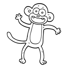 line drawing cartoon waving monkey