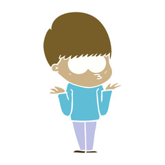 confused flat color style cartoon boy shrugging shoulders