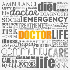 Doctor word cloud collage, healthcare concept background