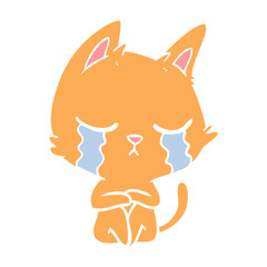 crying flat color style cartoon cat sitting