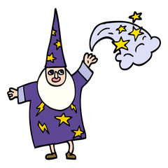 cartoon doodle wizard casting spell