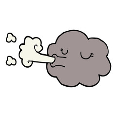 cartoon doodle cloud blowing a gale