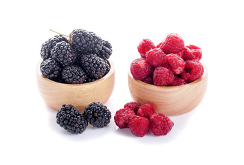 raspberry and blackberry on white isolated background