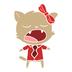 flat color style cartoon yawning cat