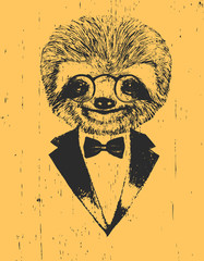 Portrait of Sloth in suit, hand-drawn illustration