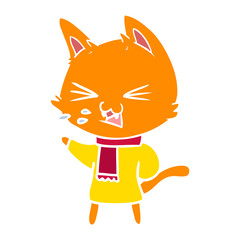 flat color style cartoon cat hissing