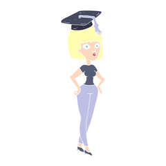 flat color illustration of a cartoon woman with graduation cap