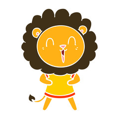 laughing lion flat color style cartoon