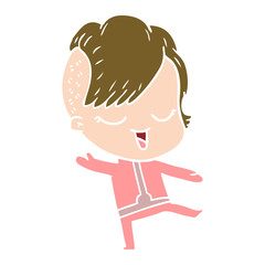 happy flat color style cartoon girl