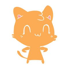 flat color style cartoon happy cat