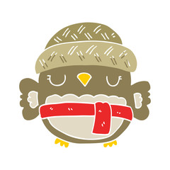 cute flat color style cartoon owl in hat