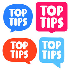 Top tips concept. Set of hand drawn badges, icons. Flat vector illustrations on white background.