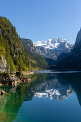 Picturesque scene. Fantastic landscape on Alpine highland, near Gosausee lake in Austria at sunny day