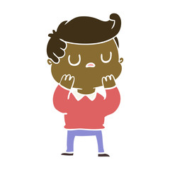 flat color style cartoon aloof man considering