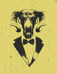 Portrait of Ram in suit. Hand drawn illustration. Vector