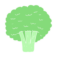 flat color illustration of a cartoon broccoli