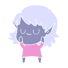 happy flat color style cartoon elf girl wearing dress